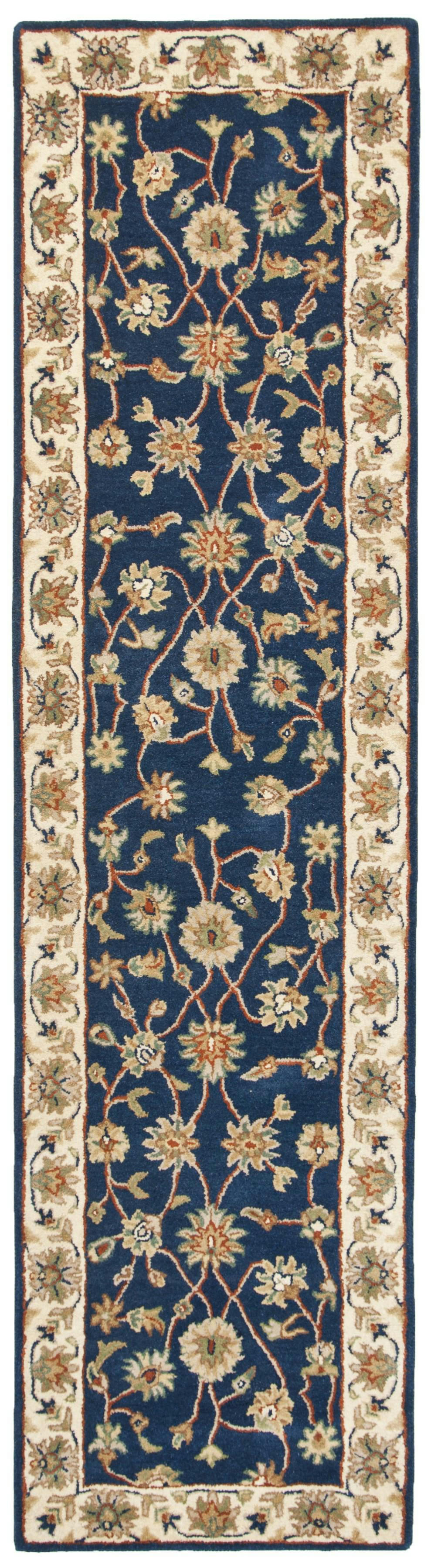 ROYAL ZIEGLER - Tapis floral classique en 100% laine crème bleu 70x270 cm