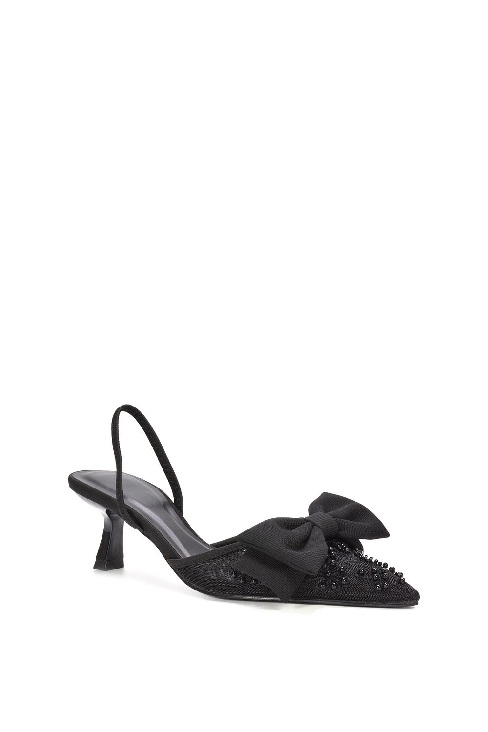 XY London Sara' Embroidered Mesh Pointed Toe Slingback Heels With Bow