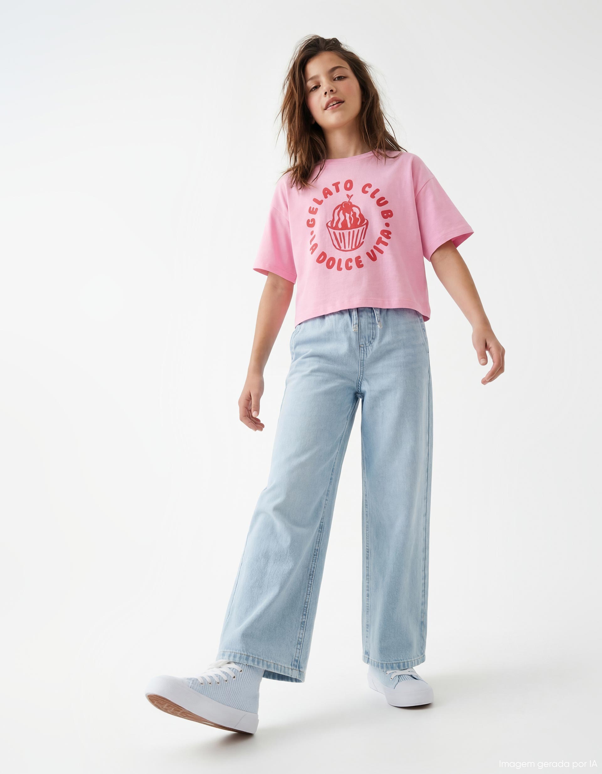 Calças de Ganga 'Wide Leg', Menina, Azul Claro