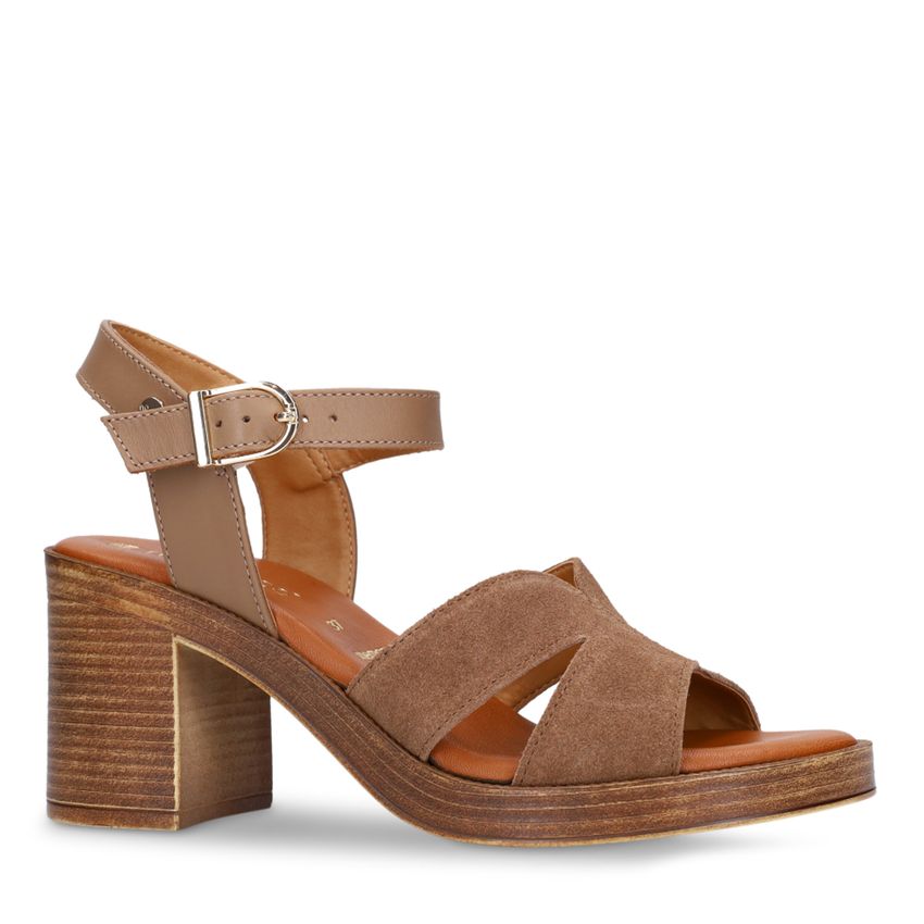 No Stress Bruine suède sandalen met blokhak