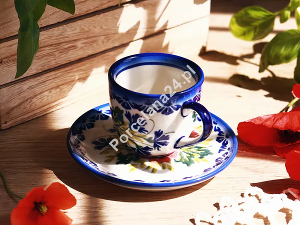Filiżanka ze spodkiem do espresso 0,11 L / 12,5 cm Bolesławiec - Maki Smolińskiej gat. I