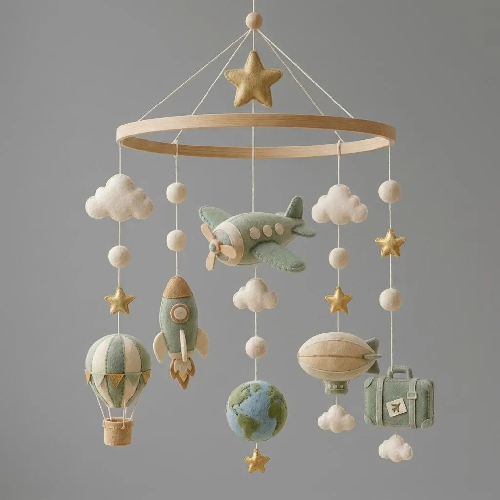 Travel Adventure Baby Mobile, Airplane Crib Mobile, Hot Air Balloon Nursery Mobile, Felt Baby Mobile, Vintage Nursery, Girl Dad, Boy Mom