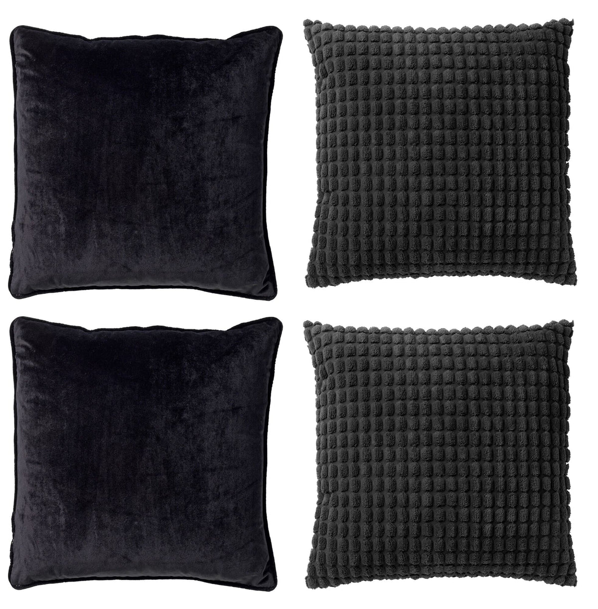 KUSSENSET - 4-delig - Texture Harmony - 45x45 cm - inclusief binnenkussens - zwart