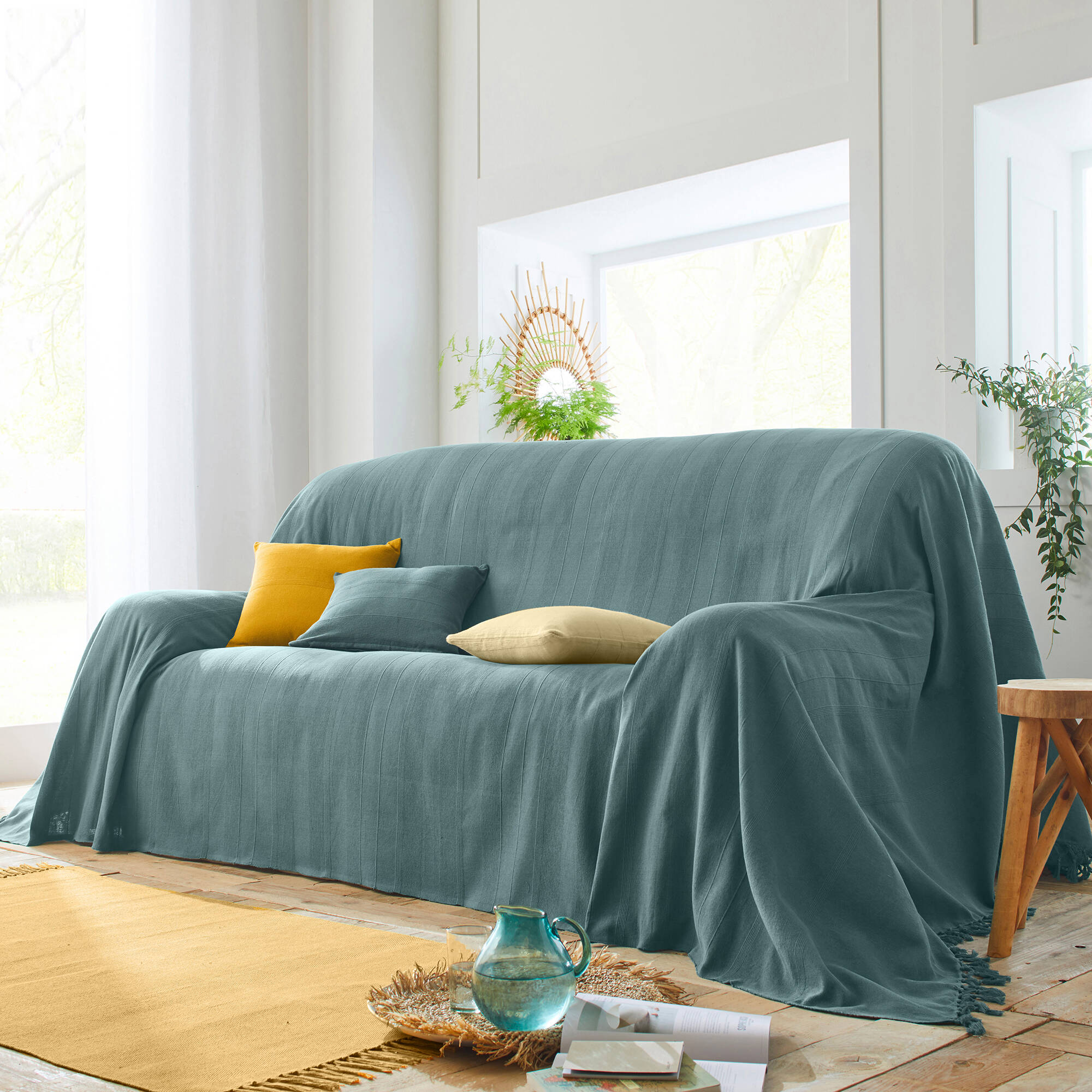 Housse coussin unie coton tissage artisanal - lot de 2