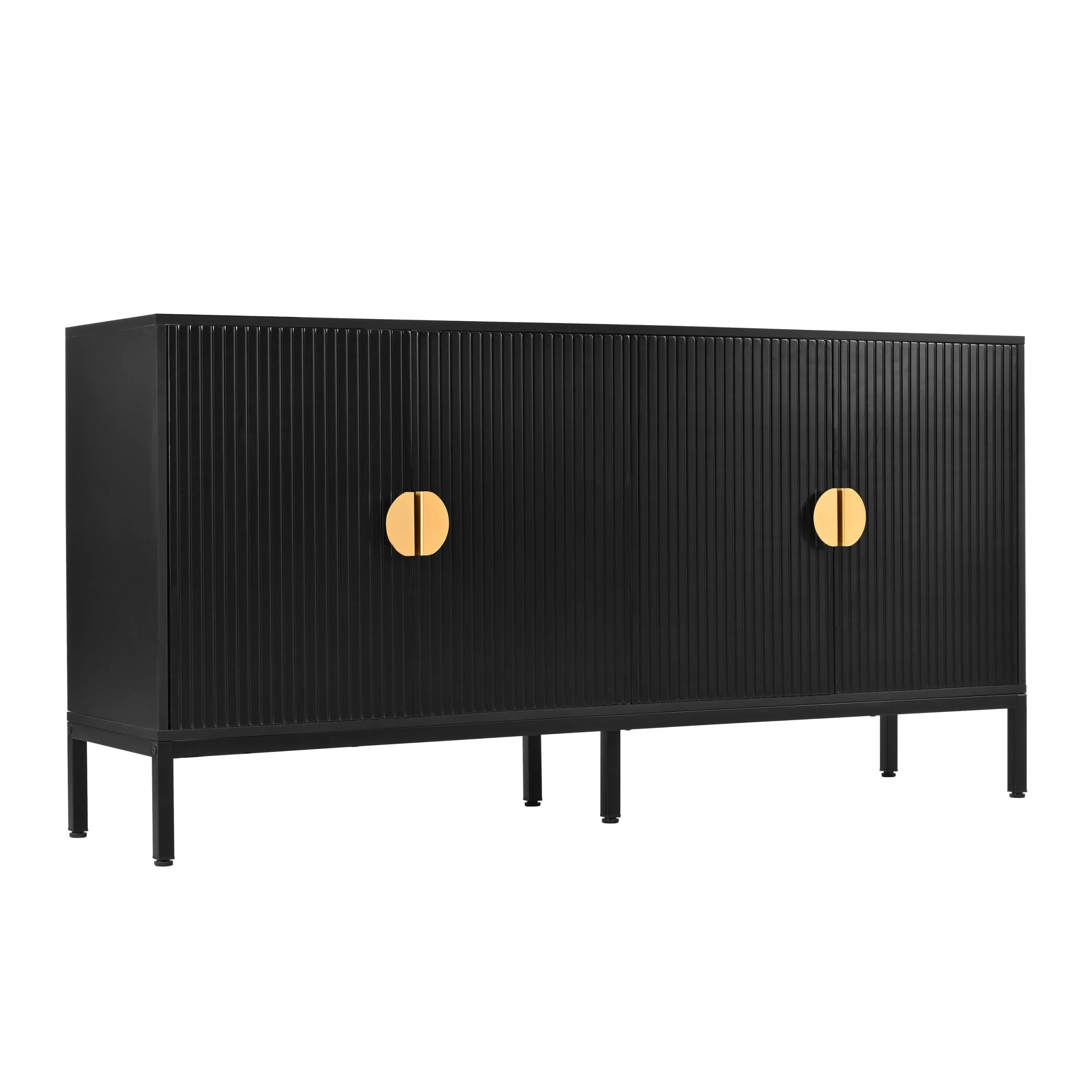 Vertical-Striped Four-Door Sideboard