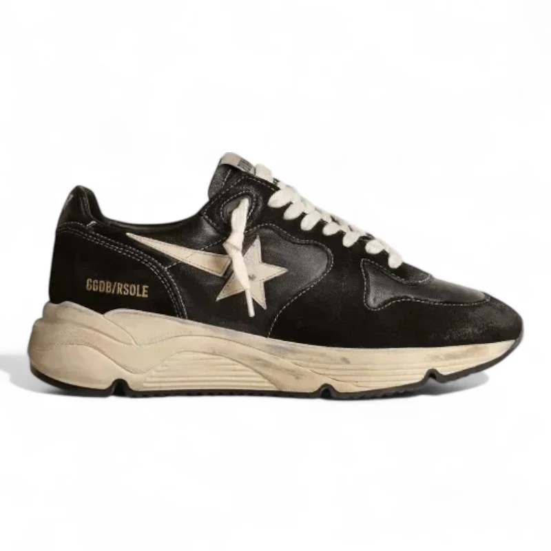 Running Sole sneakers in black nappa leather and suede with white leather star