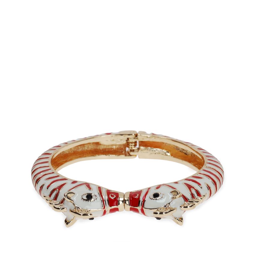 Manfield Goudkleurige zebra armband met rode details