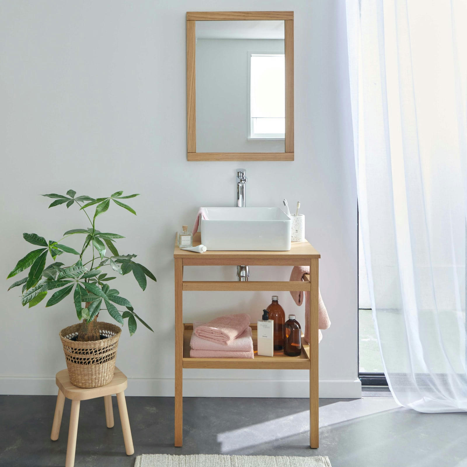 HOPP - Meuble de salle de bain 60 cm HOPP avec miroir et vasque carrée