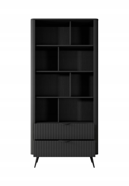 Czarny Regał LANTE 193 cm 2 Szuflady 8 Półek Frezowany Front Glamour