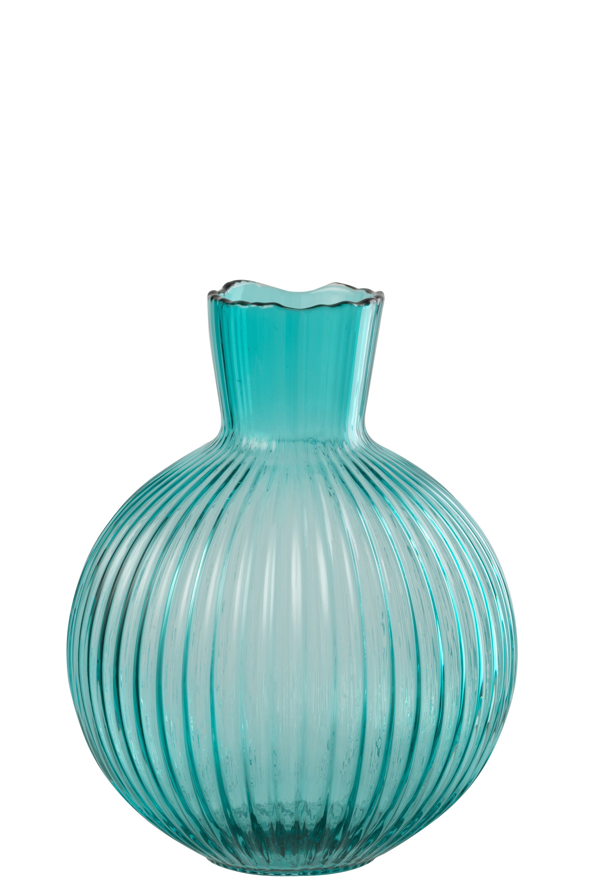 J-Line vaas Bal Geribbeld - glas - turkoois - small