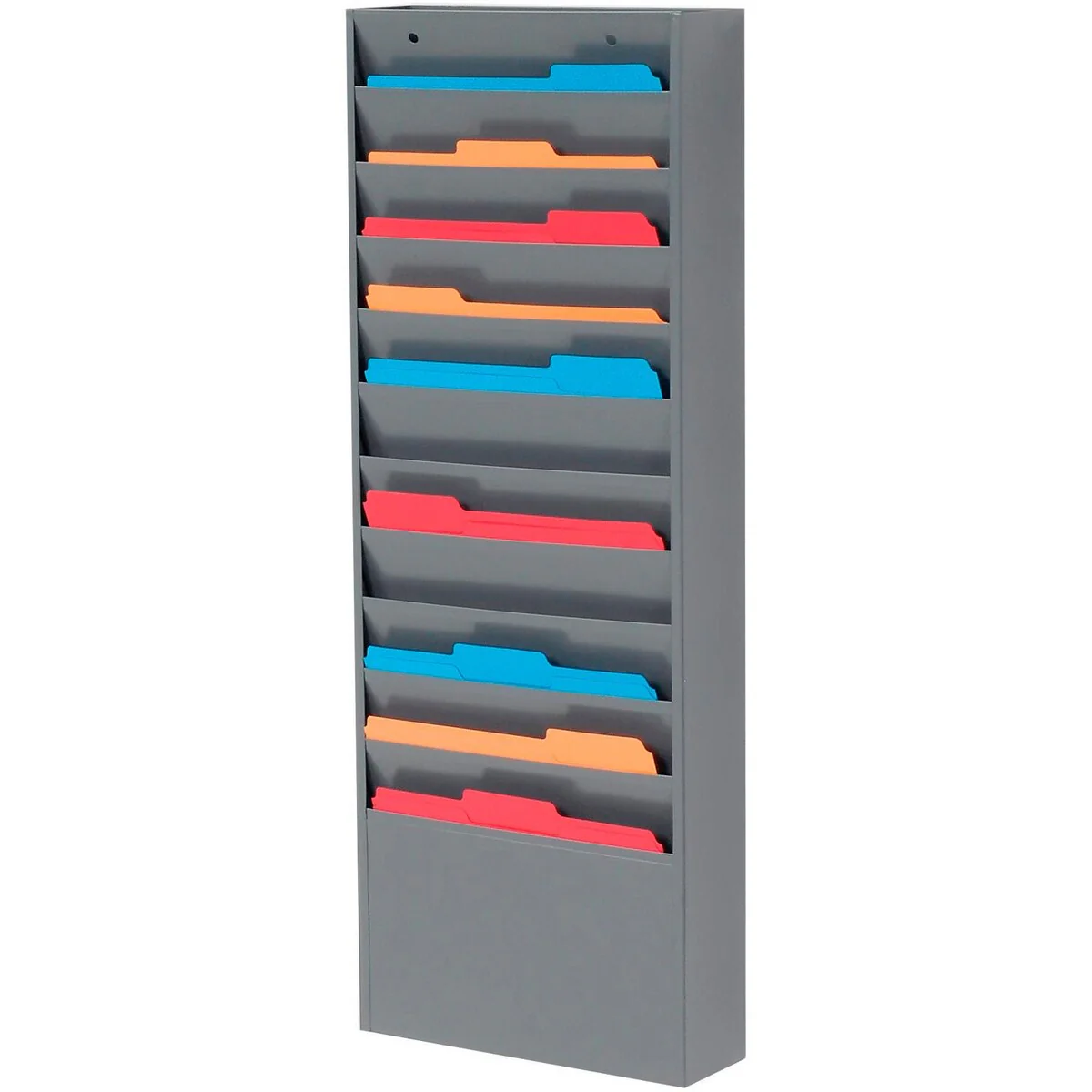 Global Industrial Medical Chart Hanging Wall File Holder, 11 Pockets, Gray - 4.13L x 13.25W x 36H