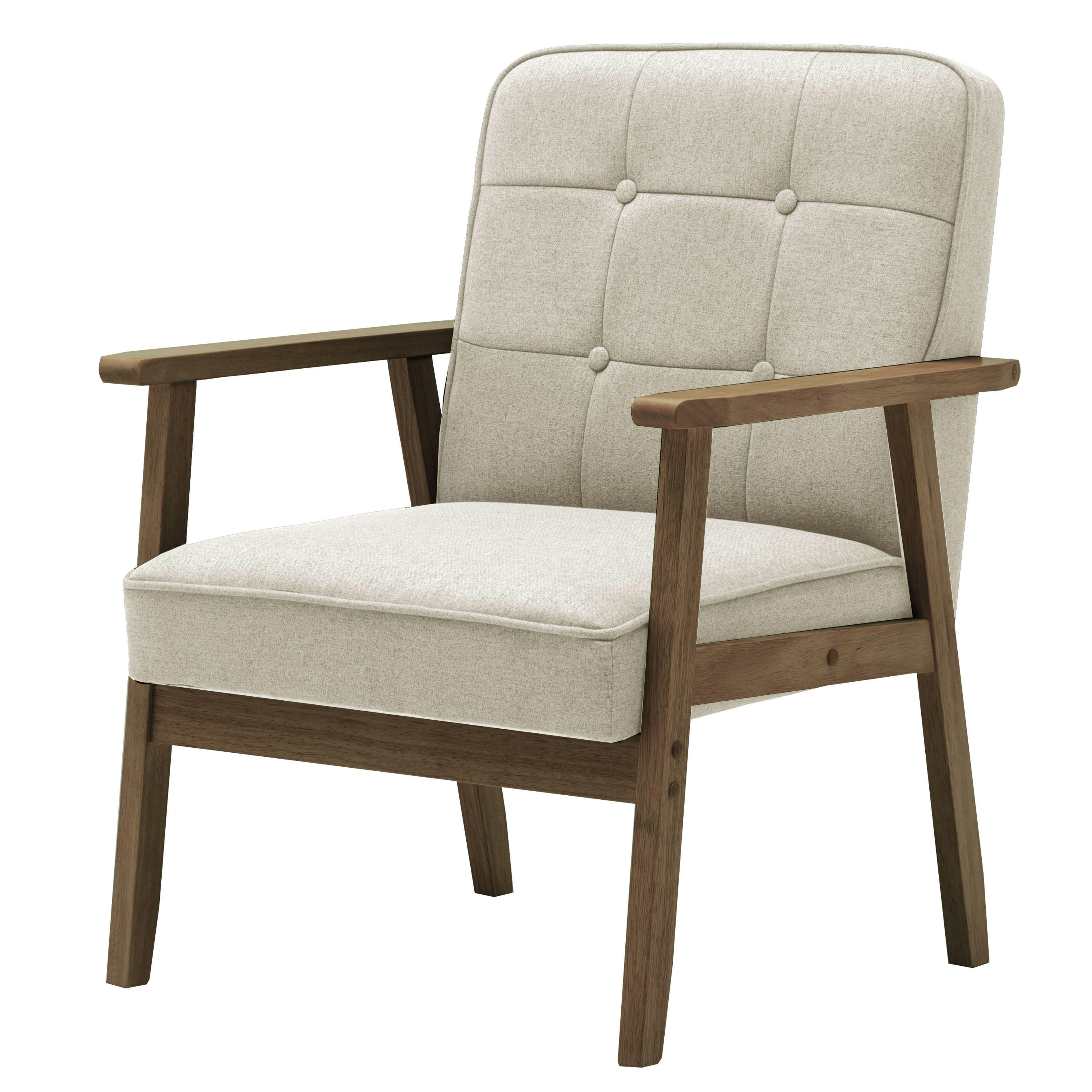 DOUGLAS - Fauteuil coloris Lin et pieds bois teinté noyer