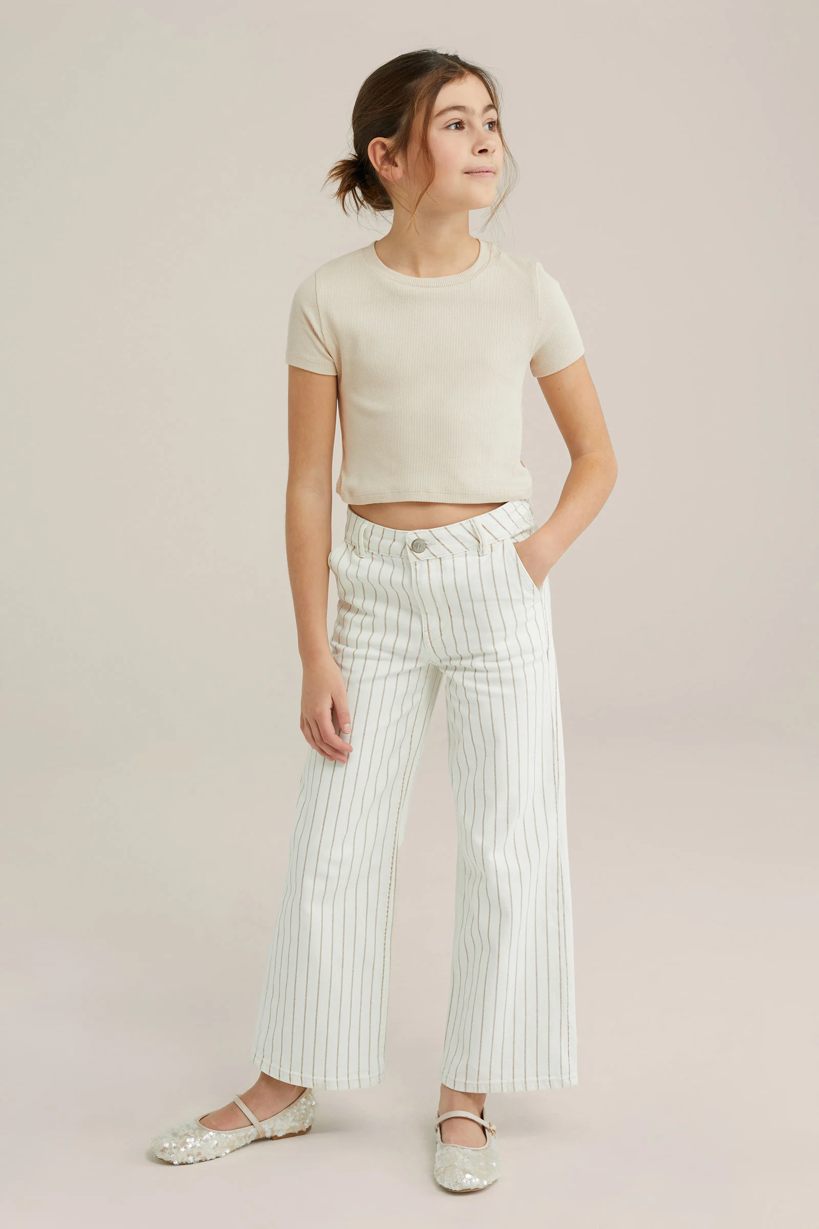 Meisjes cropped T-shirt van ribstof