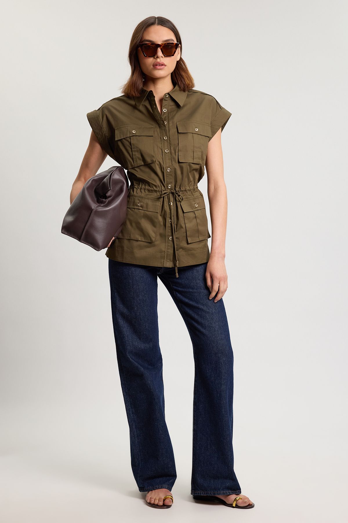 KarenMillen Cotton Sateen With Lace Trim Pocket Detail Jacket