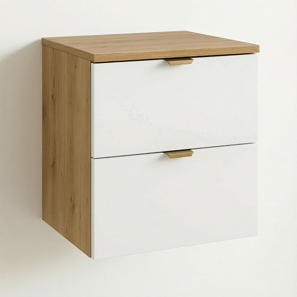 Szafka pod Umywalkę z Blatem 60cm 2 Szuflady Dąb Artisan / Biały