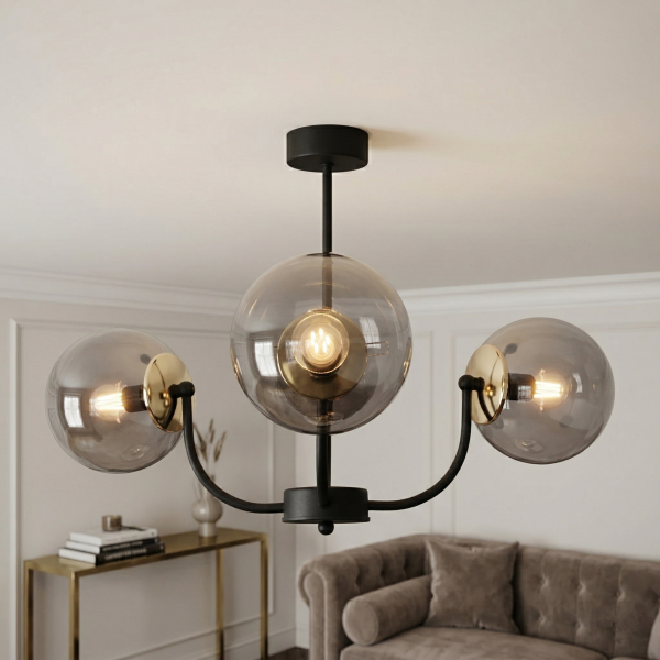 Lampa sufitowa czarna EDYLIT kule grafitowe loft 3xE14 ESTI NED 15-122