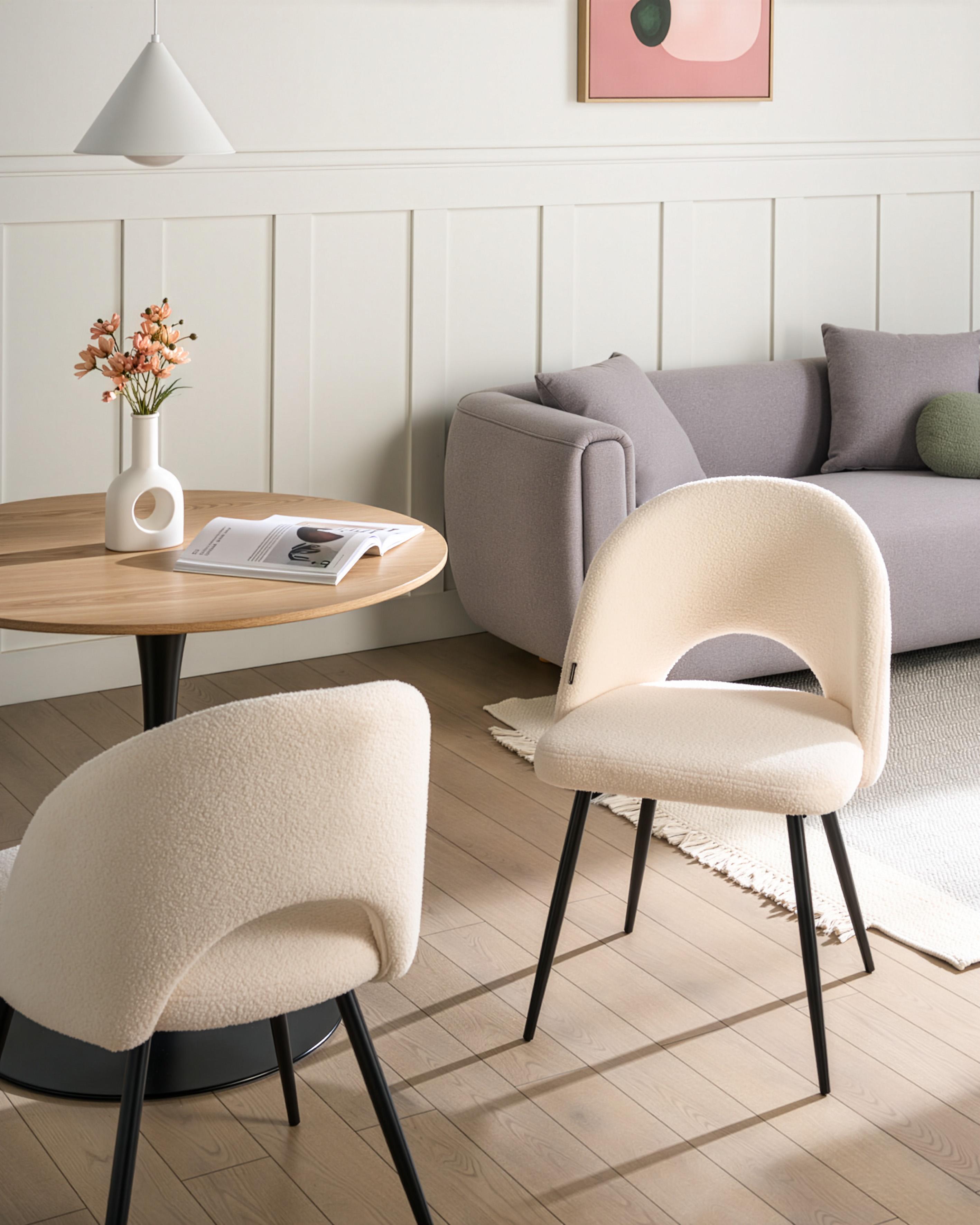 Set of 2 Dining Chairs ONAGA Boucle White