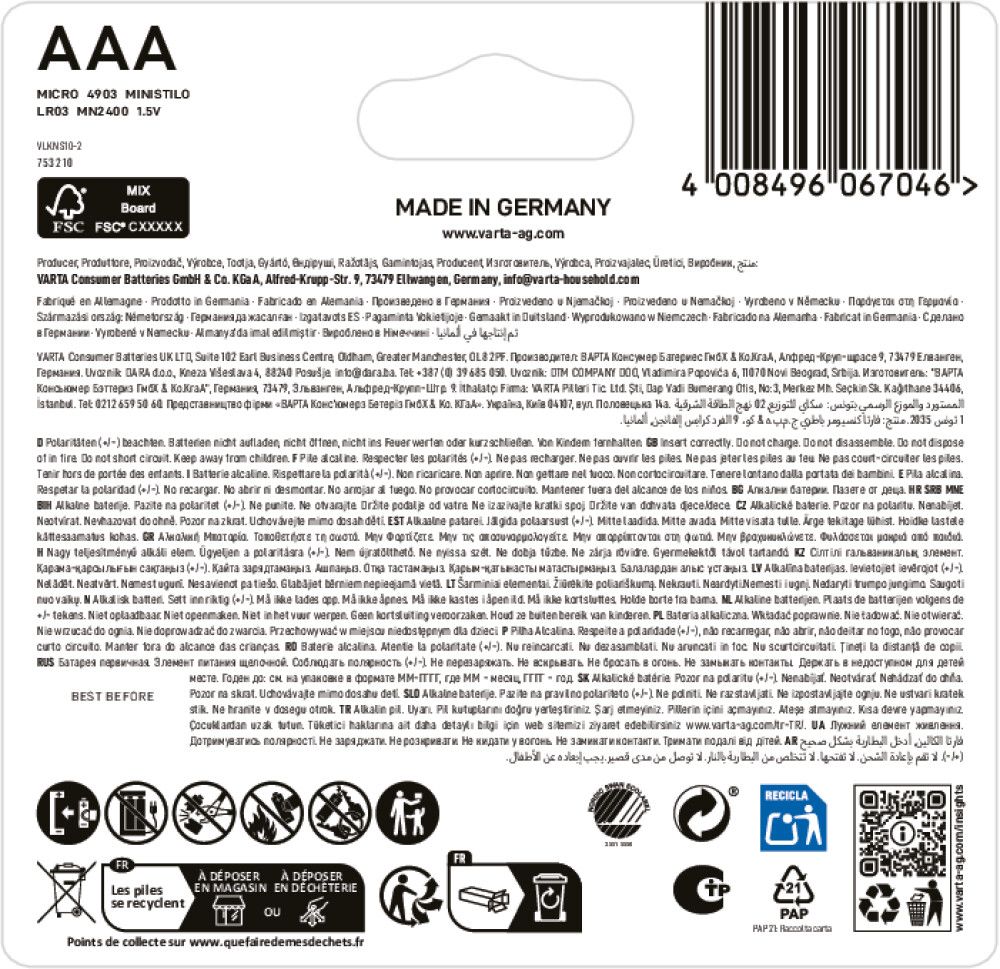 BATTERI VARTA LONGLIFE POWER AAA 12-PK