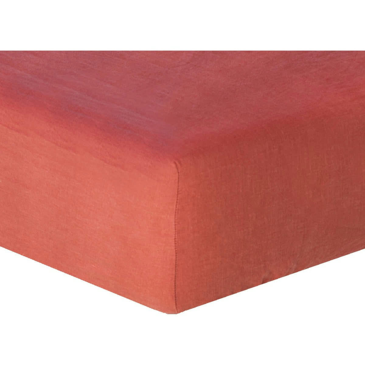 HORTENSE - Drap housse lin lavé  160x200x30 terracotta