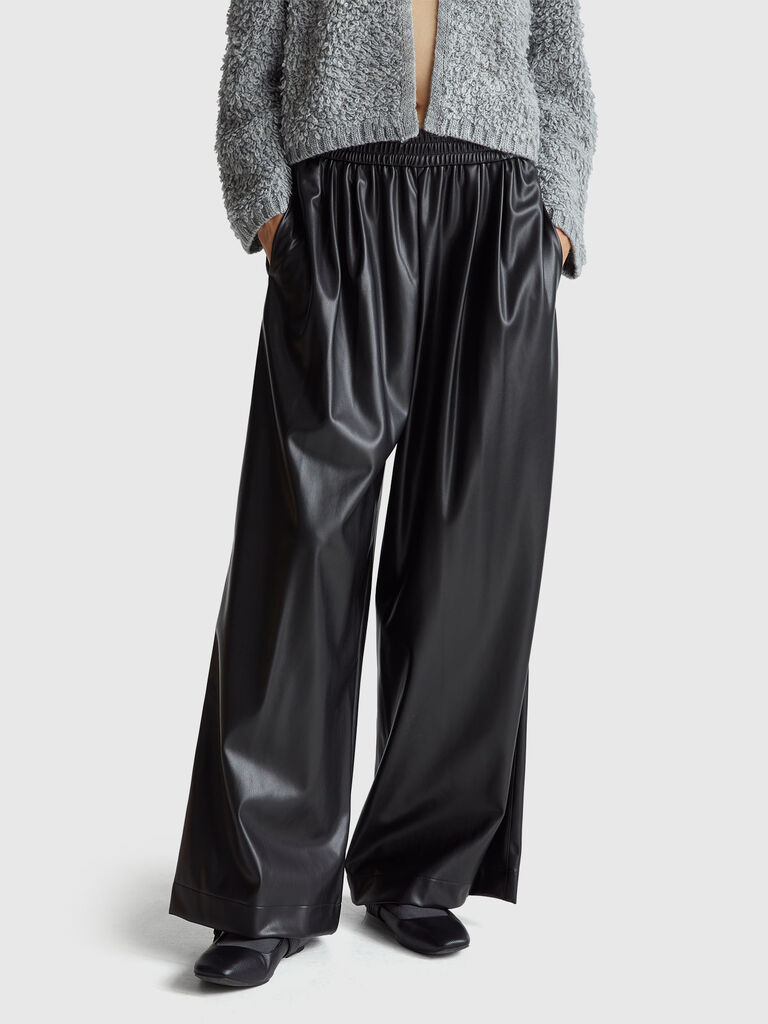 Trousers in imitation leather fabric