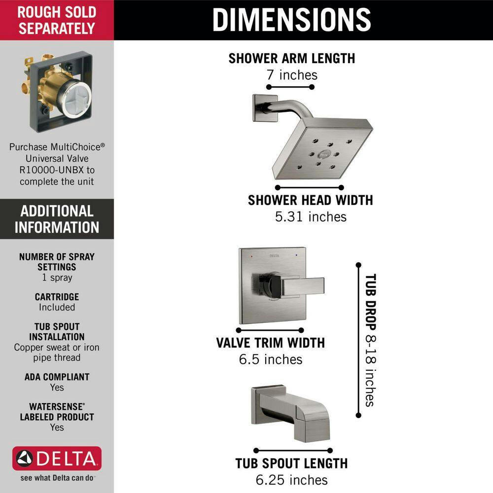 Delta Ara Monitor 14 Series H2Okinetic Tub & Shower Trim, Stainless Steel