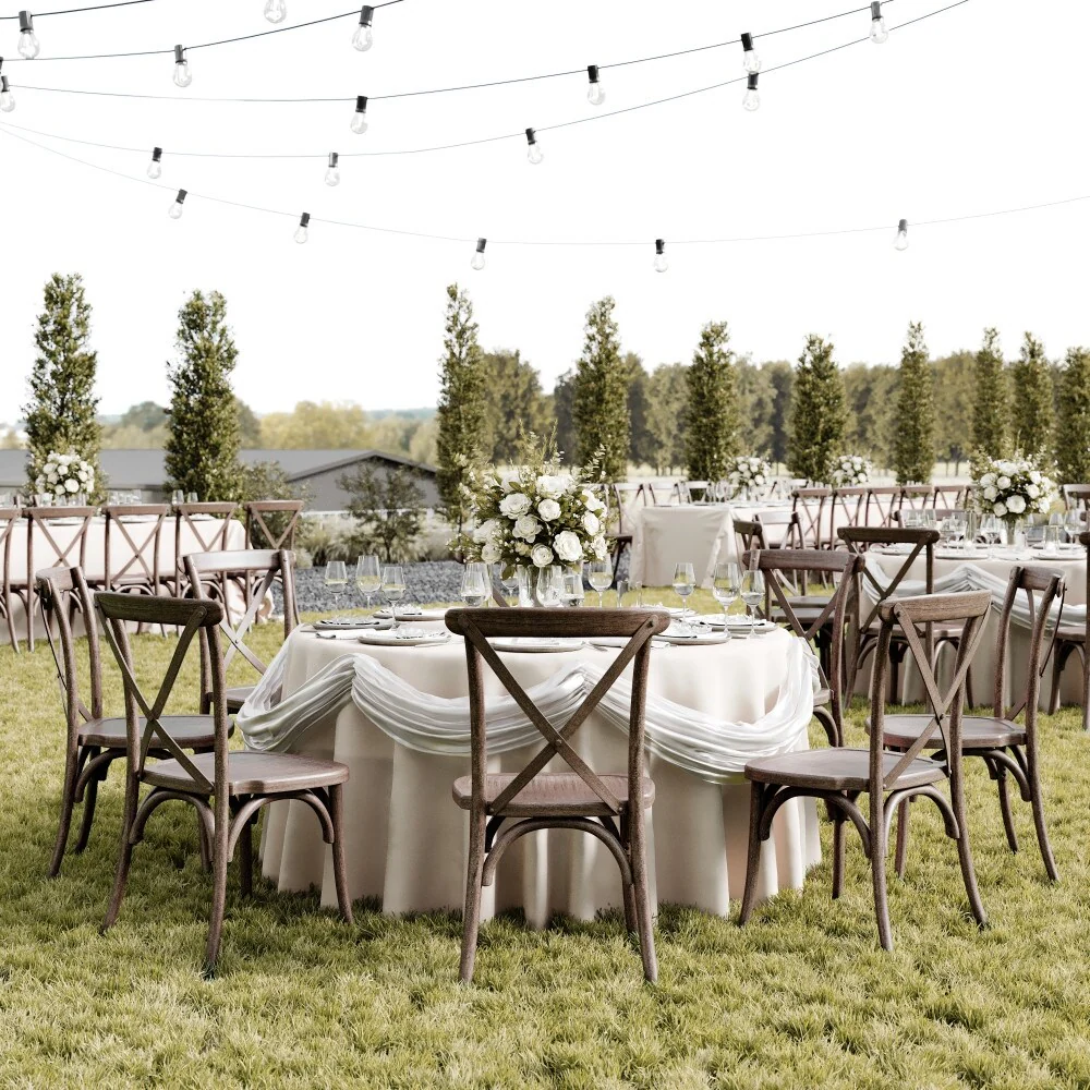 Indoor/Outdoor Commercial Grade Wood Look Resin Cross Back Chair - 19.25W x 19.75D x 35.25H