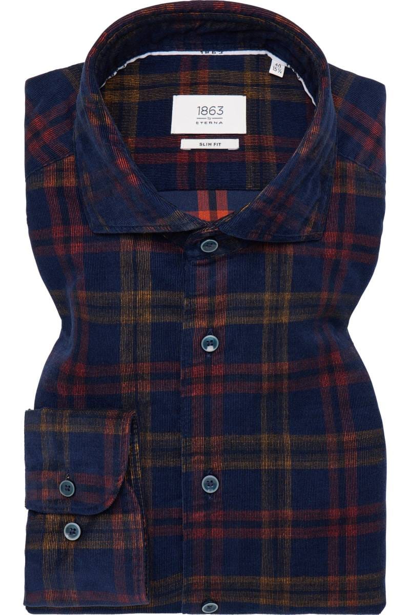 ETERNA 1863 Slim Fit Cordhemd marine, Kariert