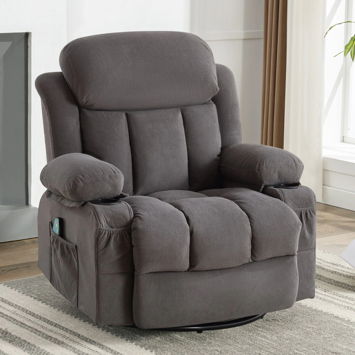 Swinging recliner massage heated sofa, with USB and 2 cup holders in side pockets, PackageA+B (BEIGE )