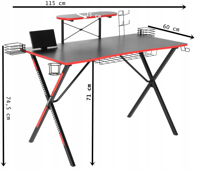 Biurko Gamingowe KOMPUTEROWE Gracza Black 115cm