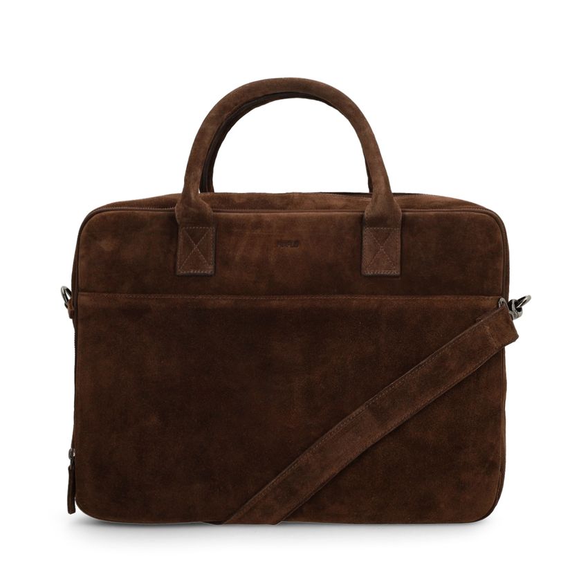 Manfield 18 inch donkerbruine suède laptoptas