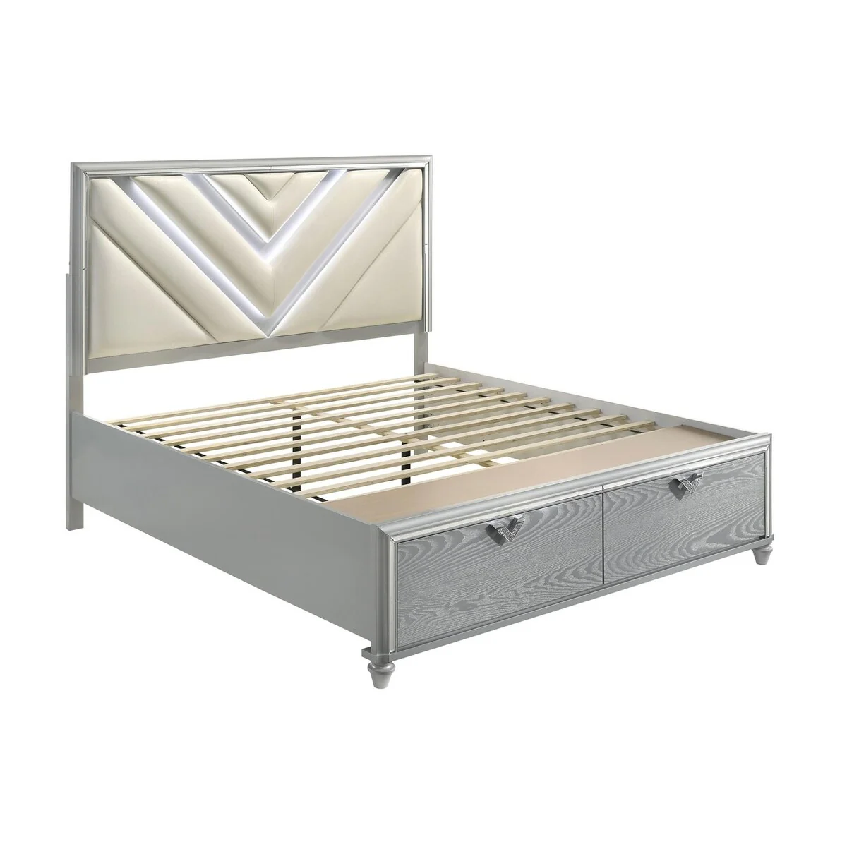 Delacroix Light Silver 5-Piece Bedroom Set with LED