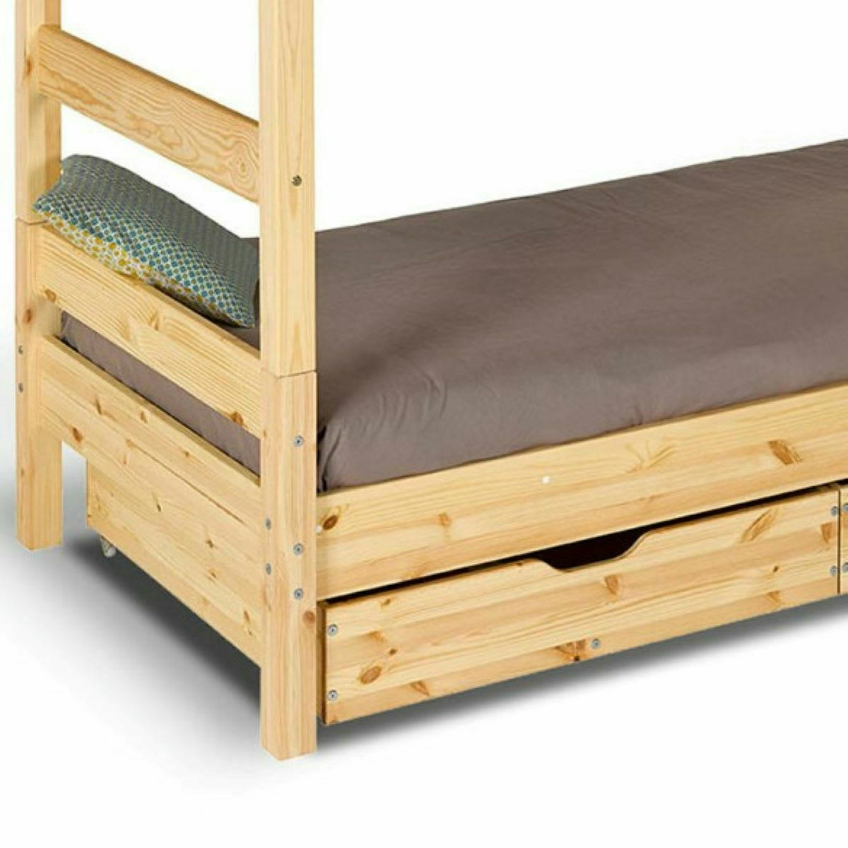 AARON - Lot de 2 tiroirs pour lit superposé 90x190 cm bois massif