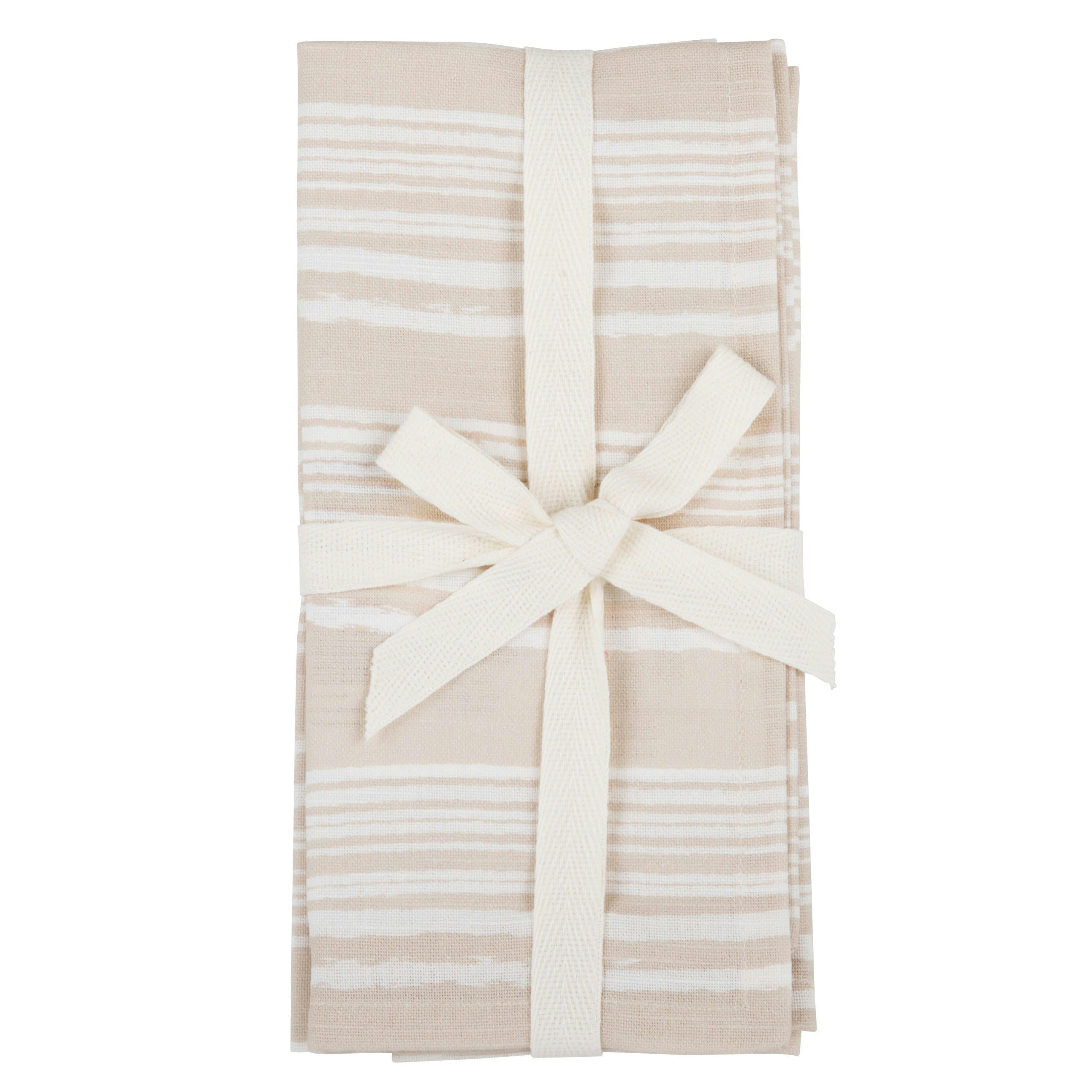 TUZYA - Serviettes en coton biologique imprimé blanc et beige 45x45 (x2)