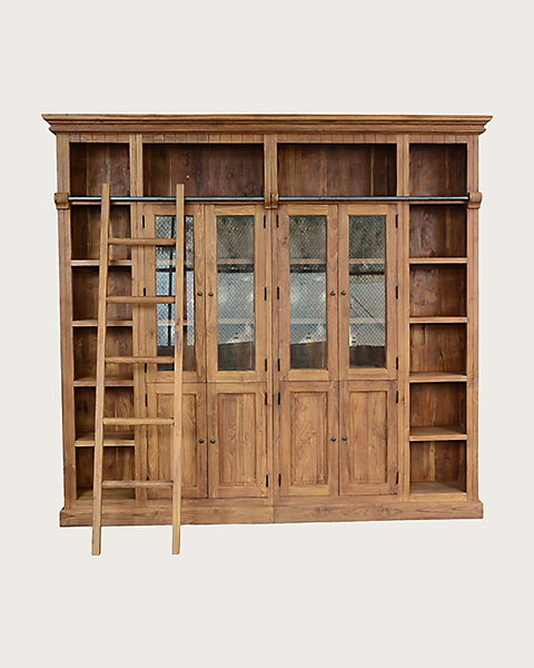 Bibliothèque en bois massif de teck recyclé 250 cm - Uniqka
