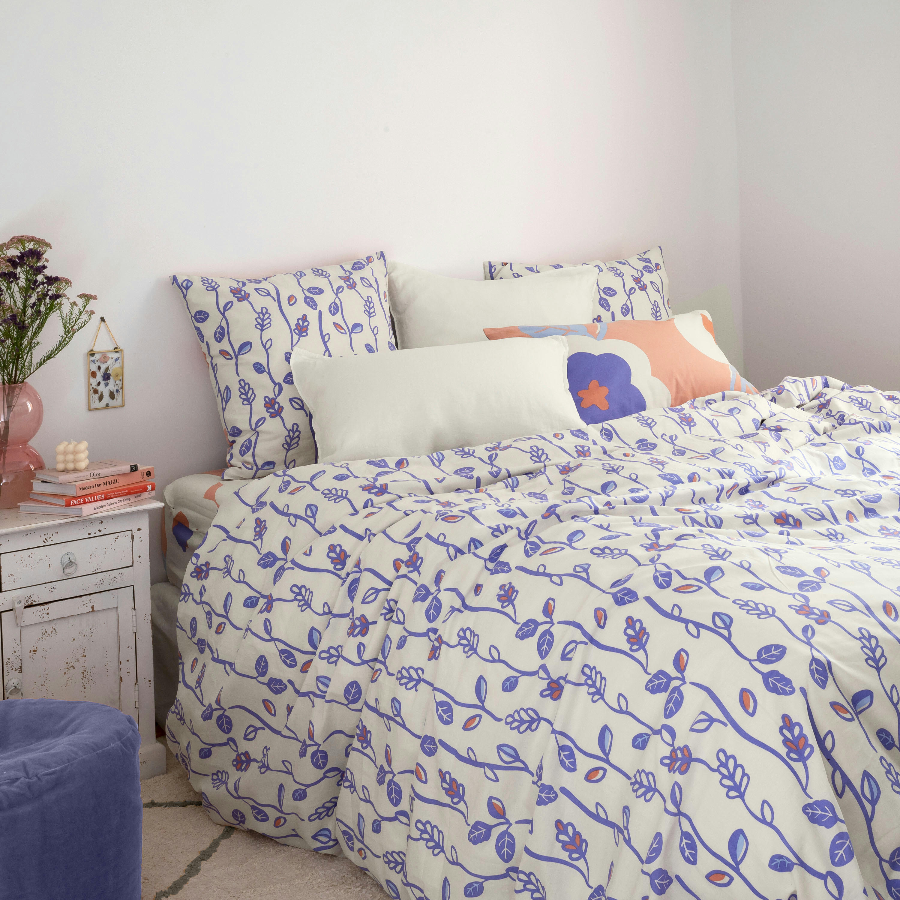 TWIGGYPOP - Housse de couette réversible pur coton fleurs  beige 240x220