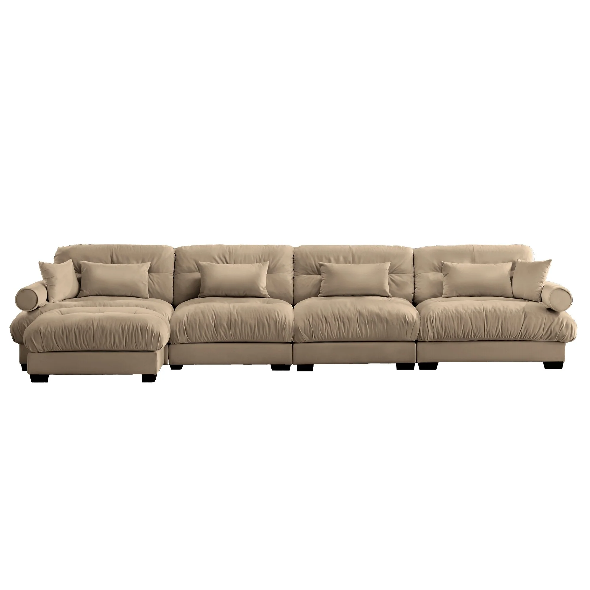 L Shaped Modular Sofa Convertible Deep Seat Sectional Couch w/Ottoman