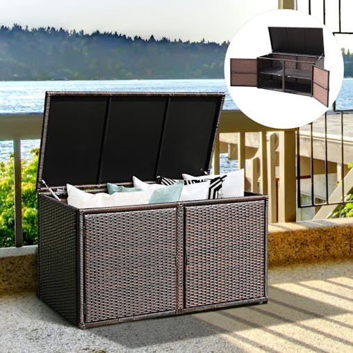 NNECW 0.33m Patio Rattan Storage Container Box with Shelf -Brown