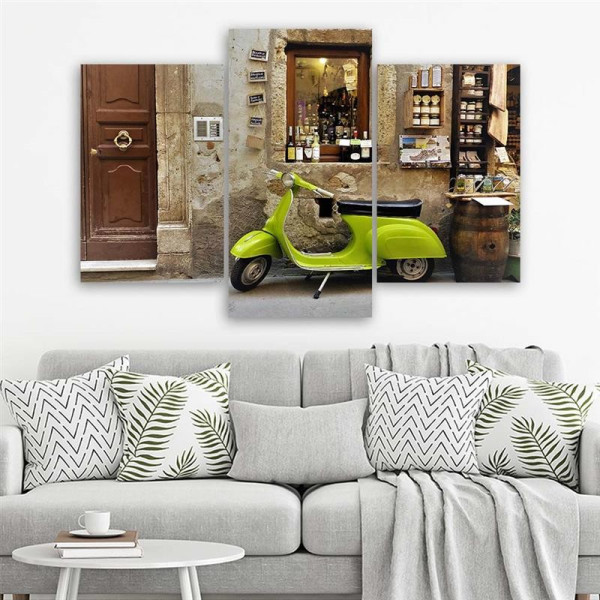 Feeby Obraz tryptyk na płótnie Zielony skuter 60x40