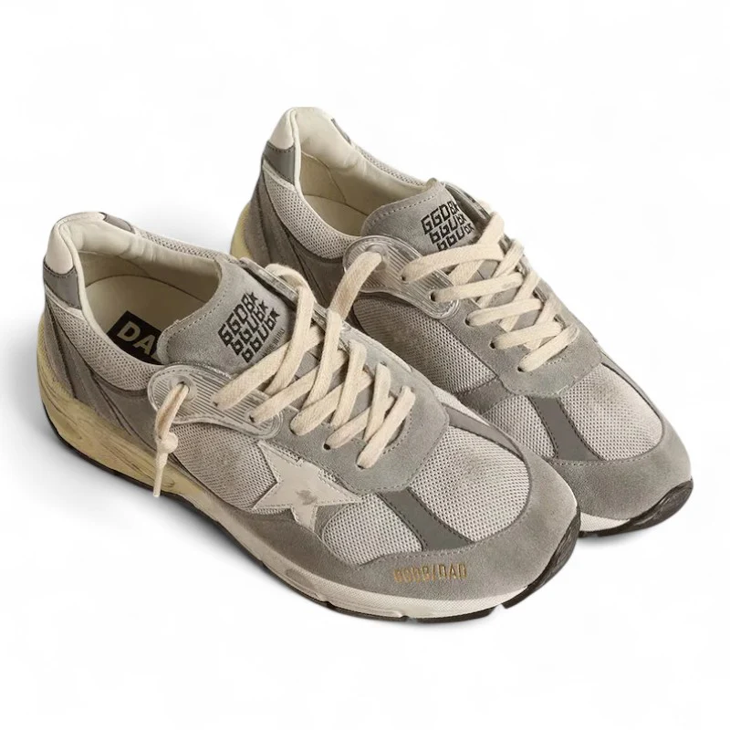 Dad-Star in suede and silver mesh with white leather star and heel tab