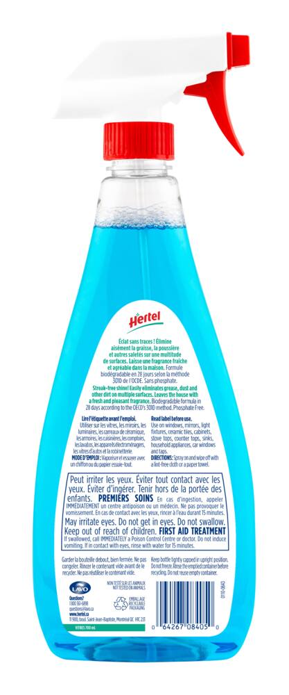 Hertel Glass and Window Cleaner, Biodegradeable, 700-mL