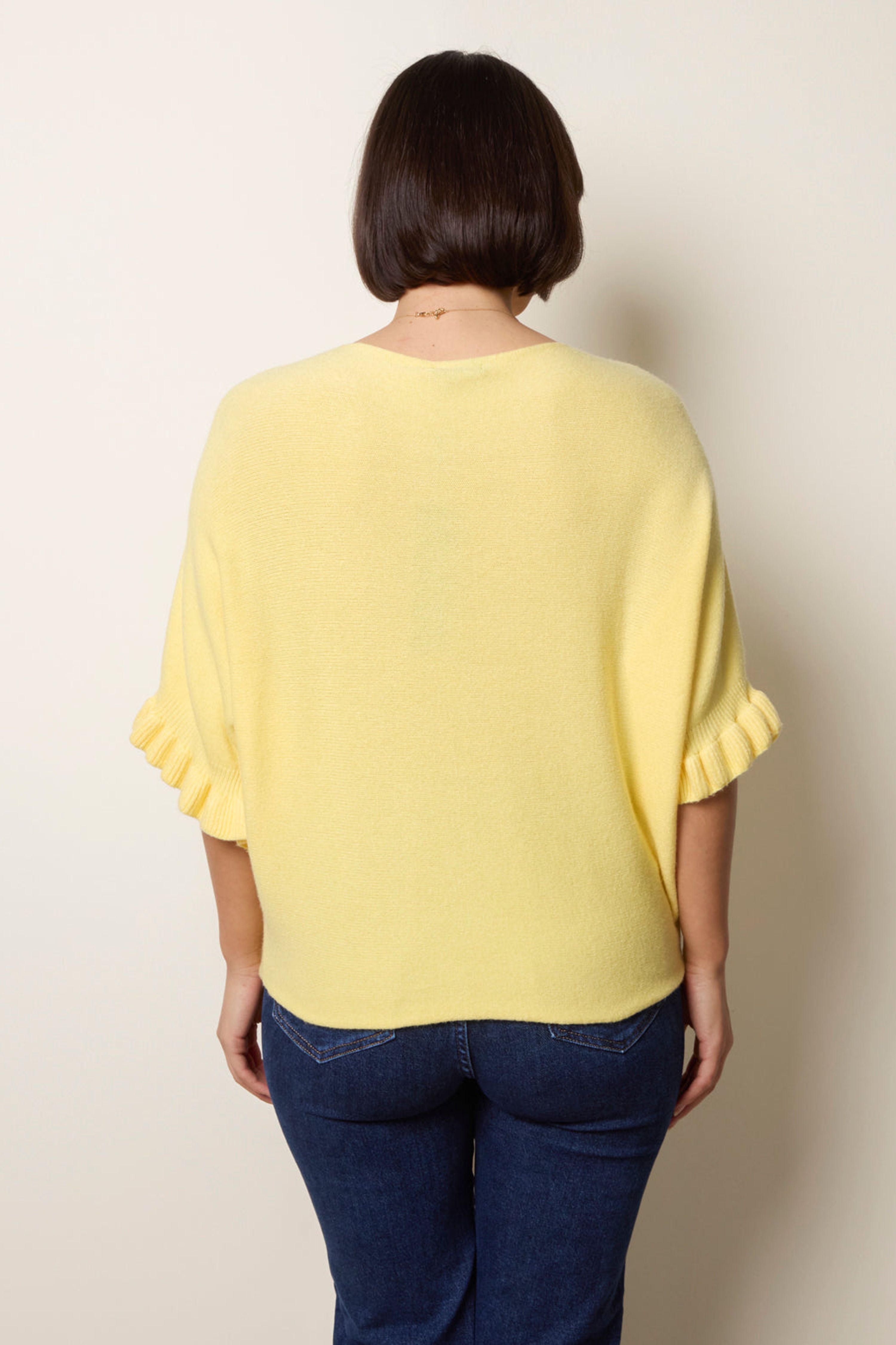 Blue Vanilla Lemon Knitted Frill Sleeve Batwing Jumper