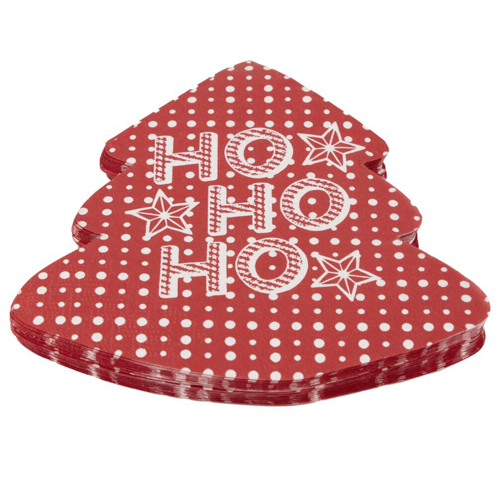 Serviette en papier X20 pcs forme sapin imprimé "HoHoHo" 16X16 cm rouge