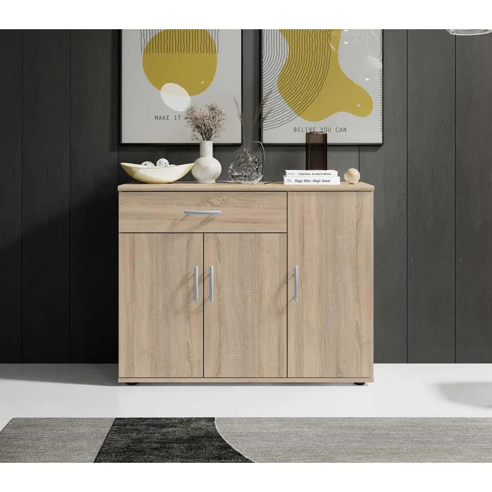 Commode Viviane 90cm met 3 deuren; 1 lade - eik