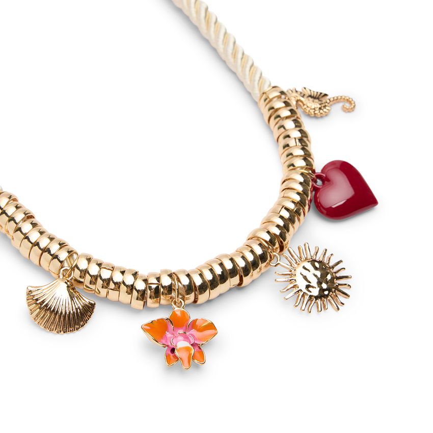 Manfield Beige touwketting met gouden hangers