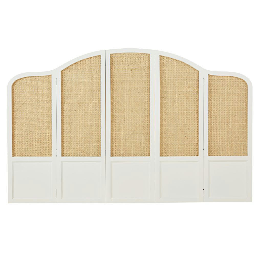 Debbie - Tête de lit 160/180 blanc cassé et cannage en rotin