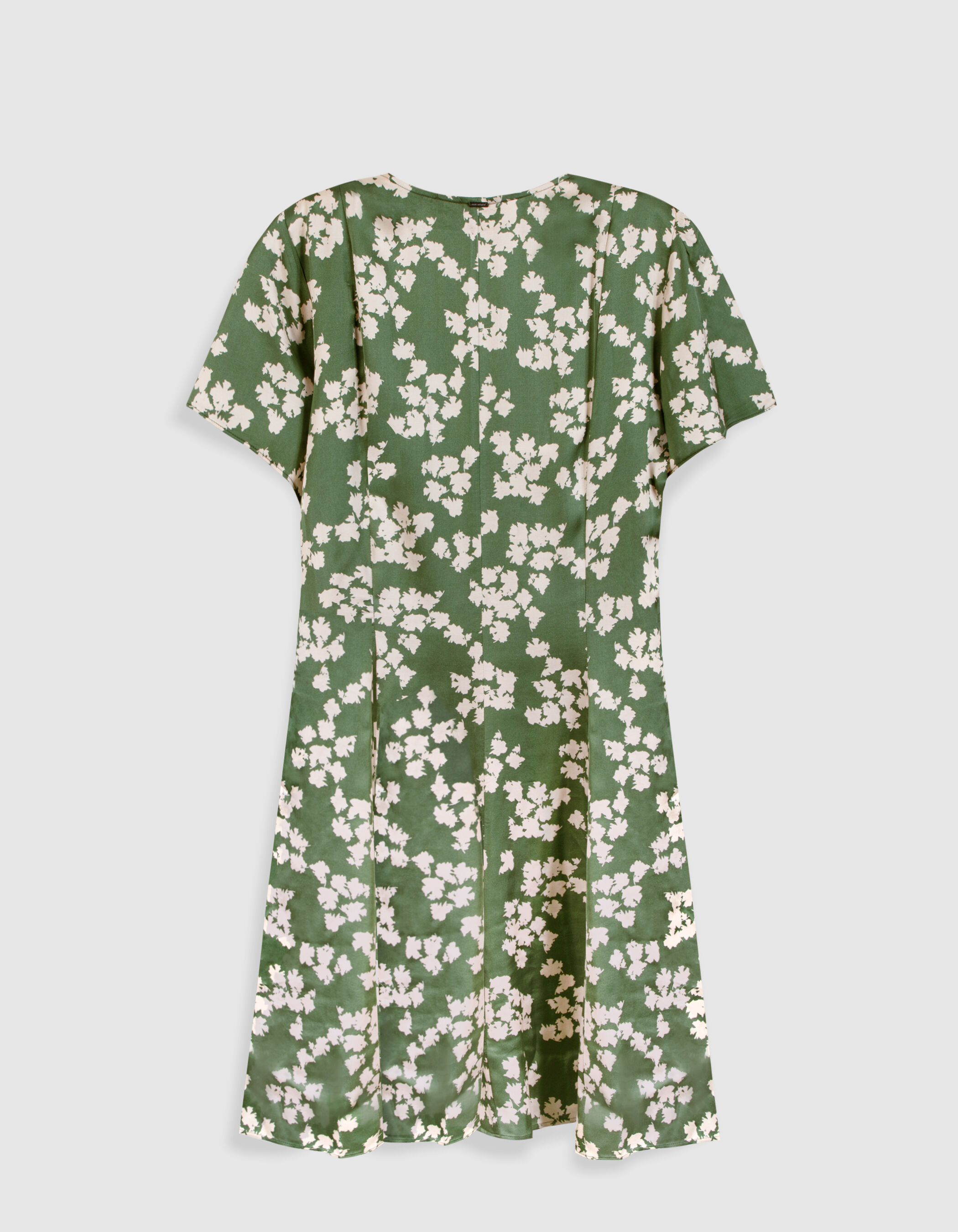 Robe courte vert satiné imprimé feuilles Femme
