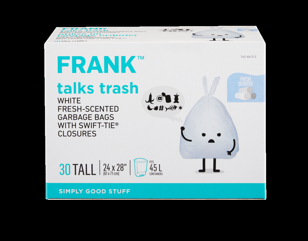 FRANK Tall Swift-Tie Fresh Scented Garbage Bags, 30-pk, White, 45-L