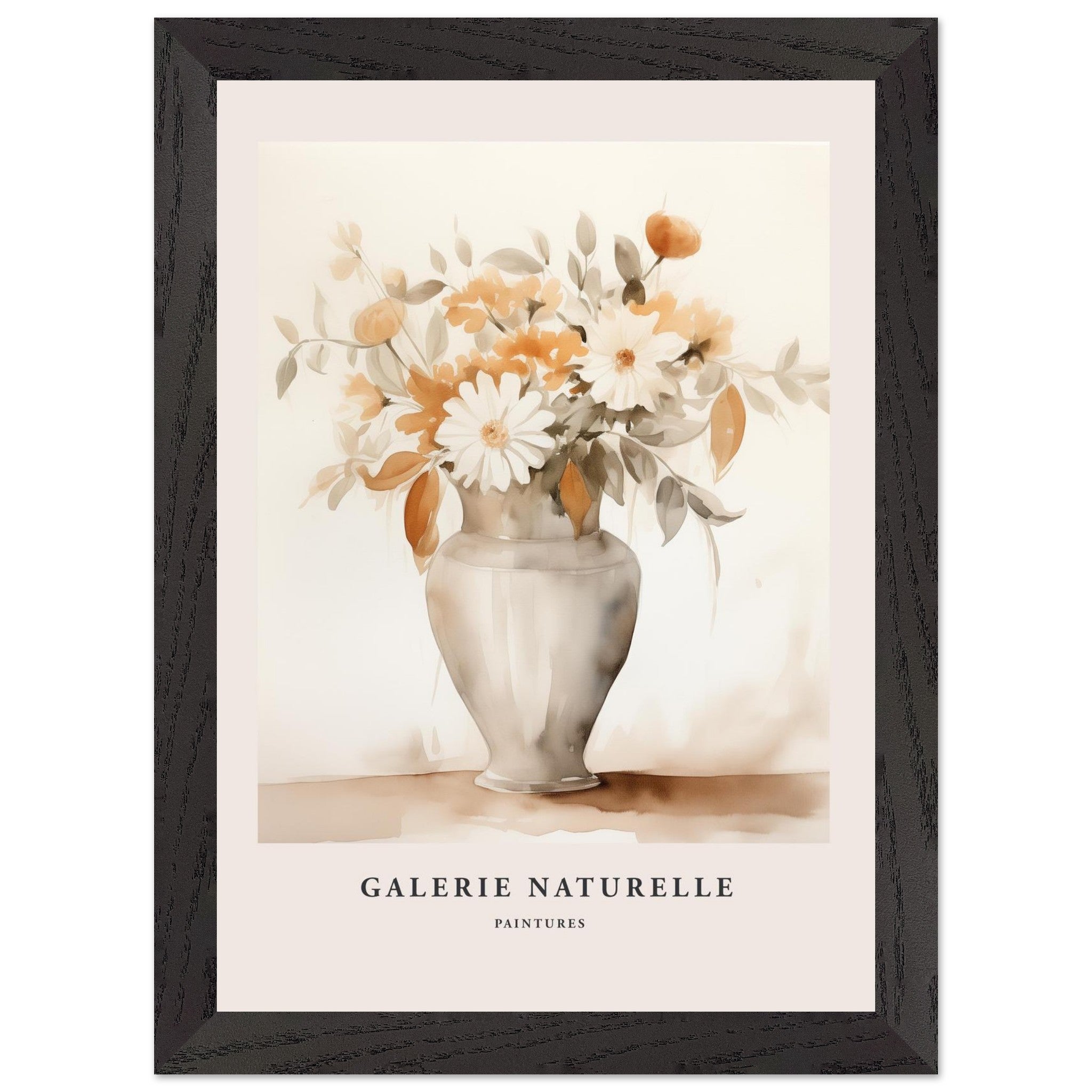 Artfulprints Poster met Lijst Bloemen in vaas 2  - A4 21x29.7 cm - Taupe