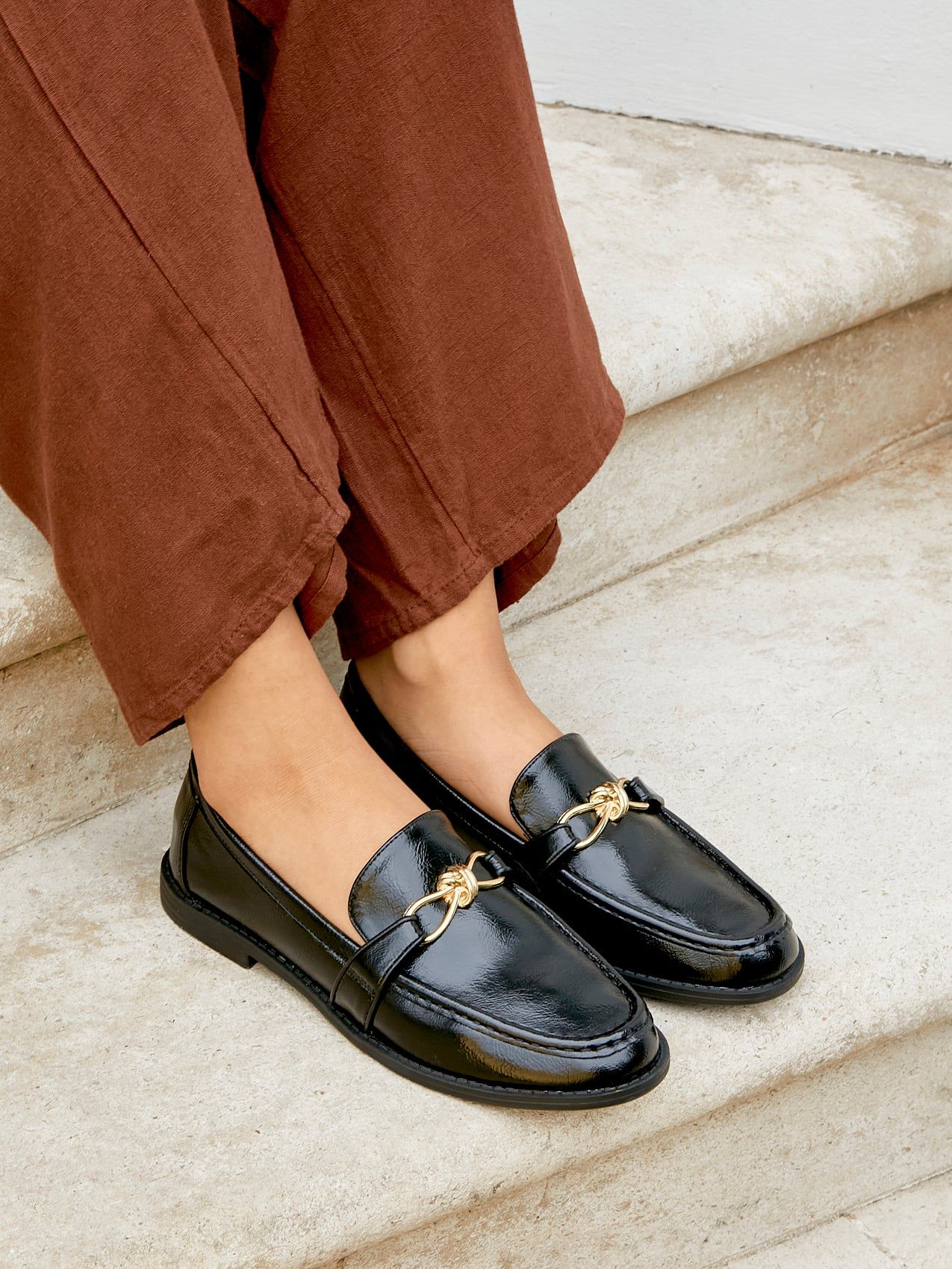 Linzi Affluent Black Faux Leather Slip On Loafer