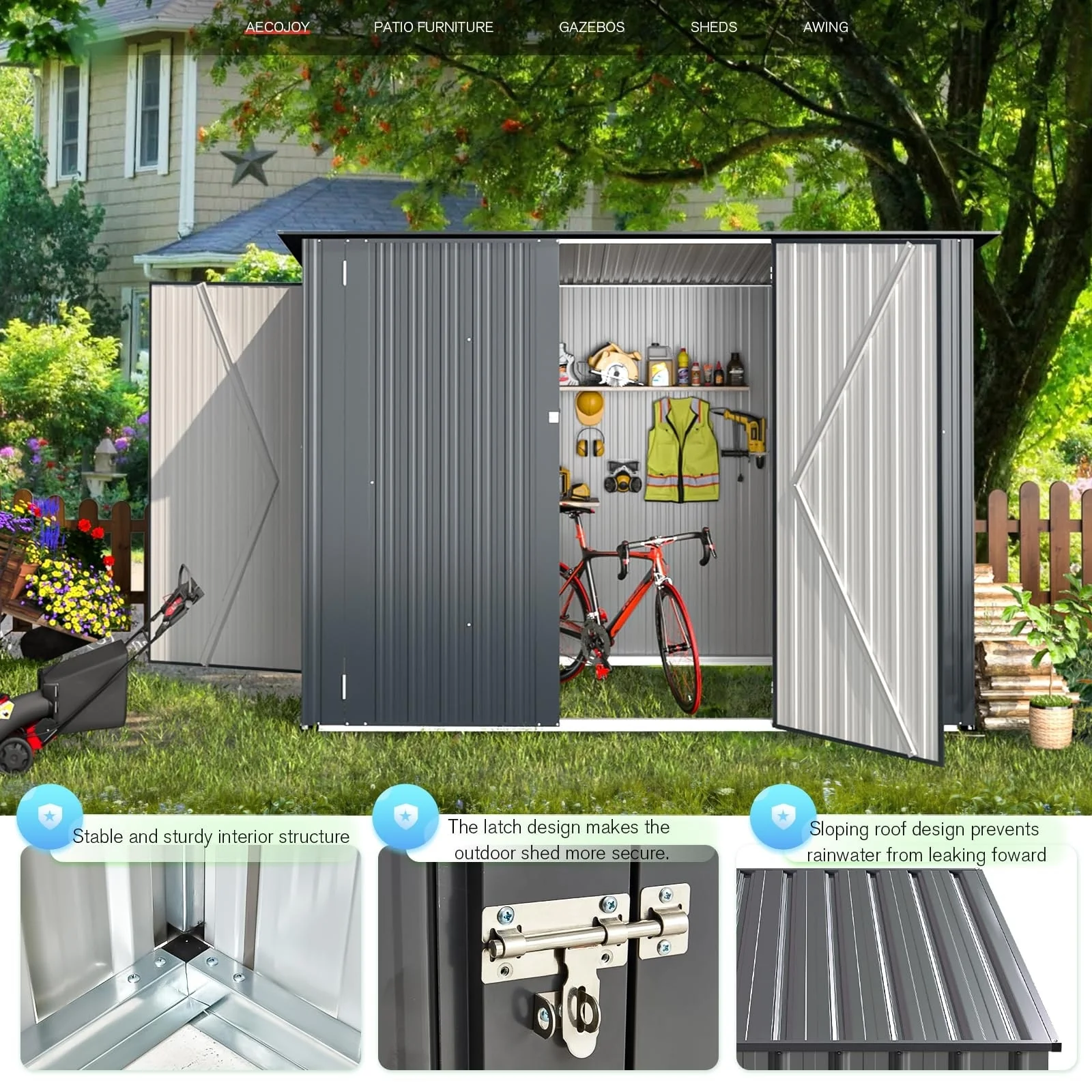 AECOJOY Storage Shed Lean to Bike Sheds & Outdoor Storage